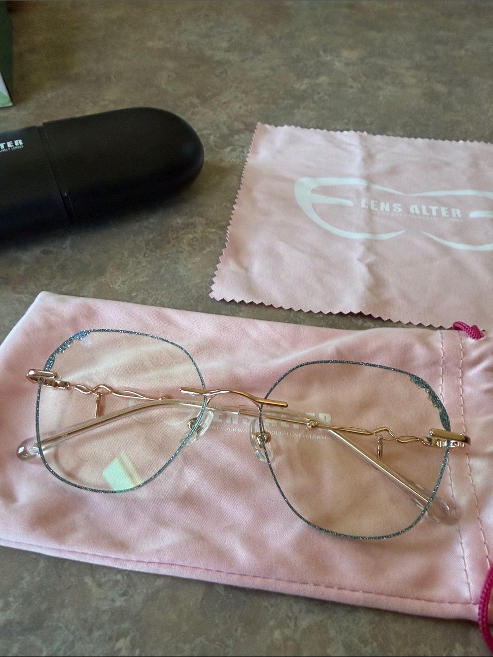 Rimless Rose Gold Blue Light Blocking Glasses with Cases and Cleaning Wipe